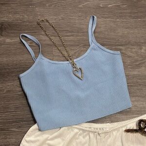 Tic Toc Light Blue Ribbed Tank Top